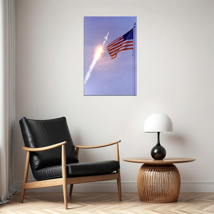 Apollo 11 Lift-off Photo Rocket And Us Flag Kennedy Space Poster Wall Art Print Home Wall Decor - xonomax