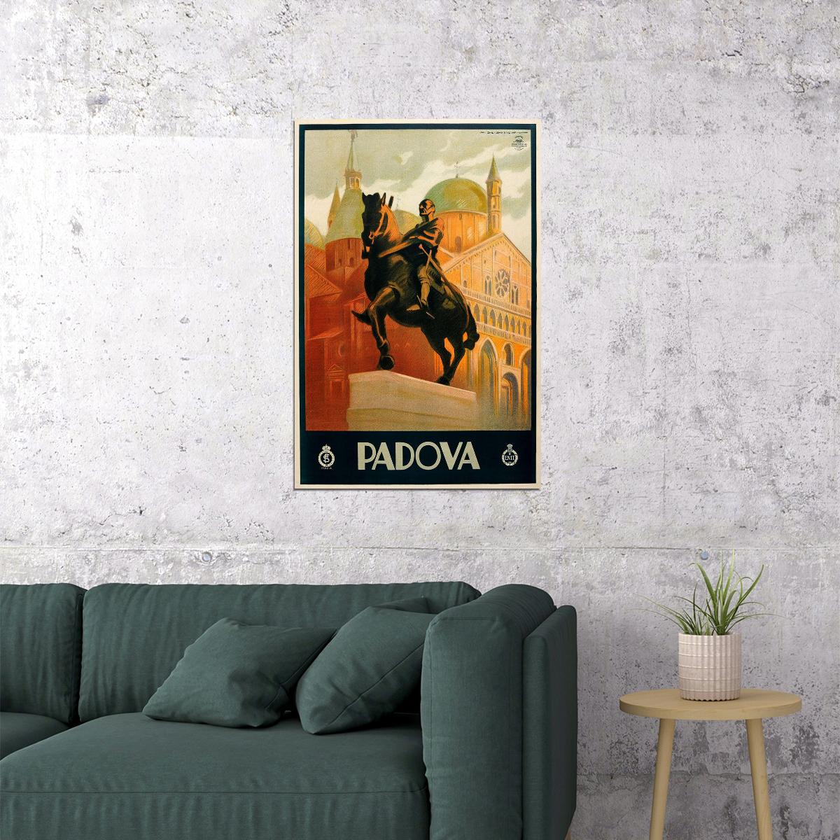 1930s Padova Italy Monument Of Gattamelata Statue Travel Poster Wall Art Print Home Wall Decor