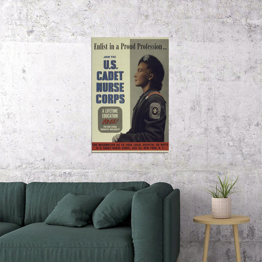 Enlist! Join The Us Cadet Nurse Corp Free Education Ww2 Poster Wall Art Print Home Wall Decor - xonomax