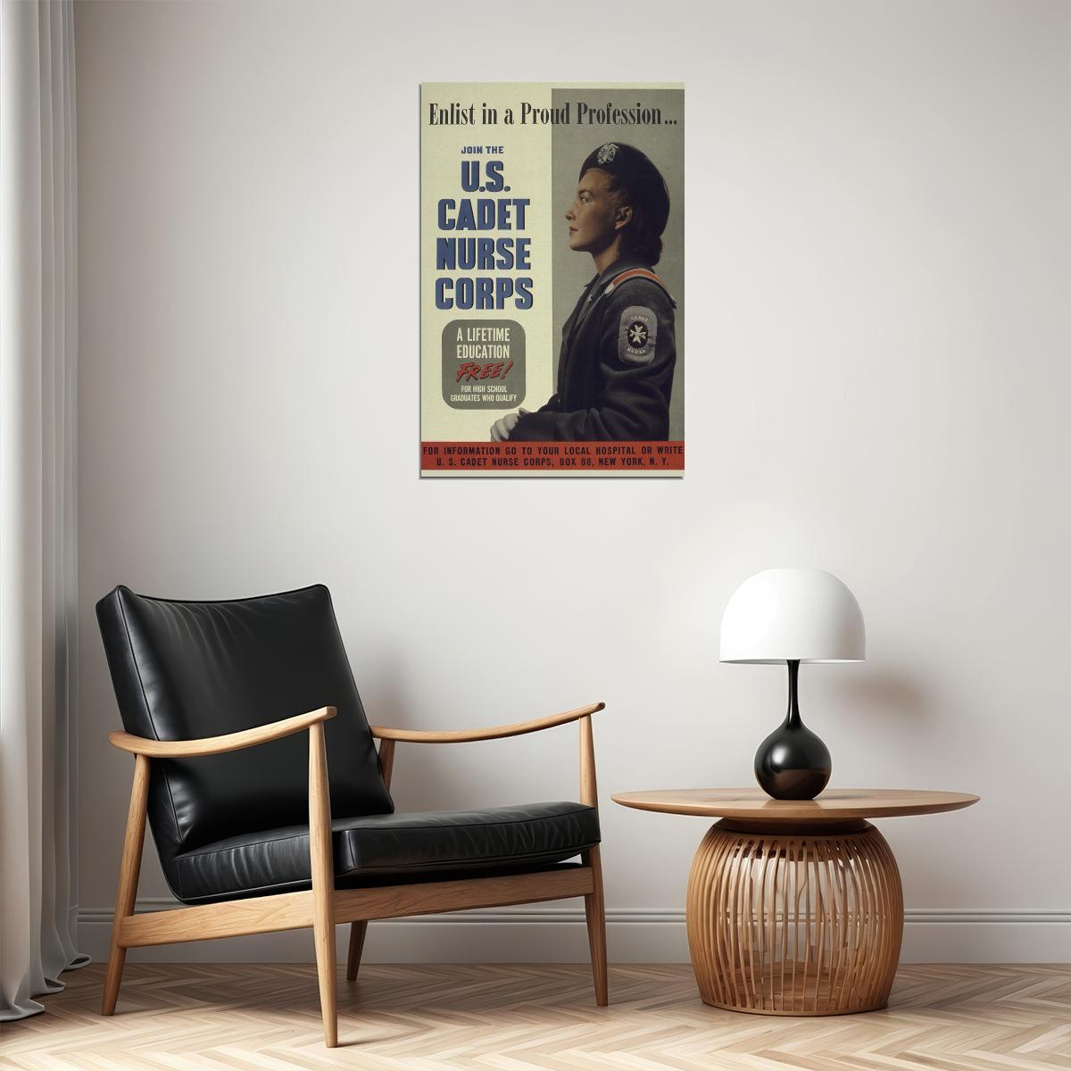 Enlist! Join The Us Cadet Nurse Corp Free Education Ww2 Poster Wall Art Print Home Wall Decor - xonomax