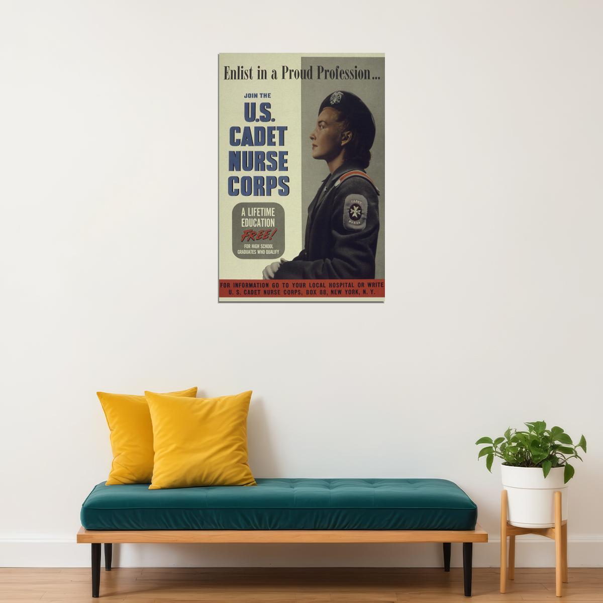 Enlist! Join The Us Cadet Nurse Corp Free Education Ww2 Poster Wall Art Print Home Wall Decor - xonomax