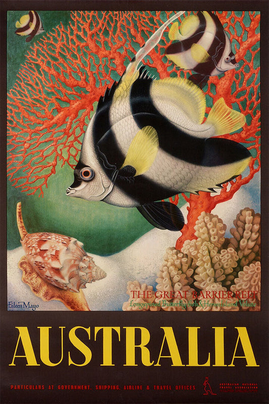 Australia The Great Barrier Reef Fish 1950s Vintage Travel Poster Wall Art Print Home Wall Decor - xonomax