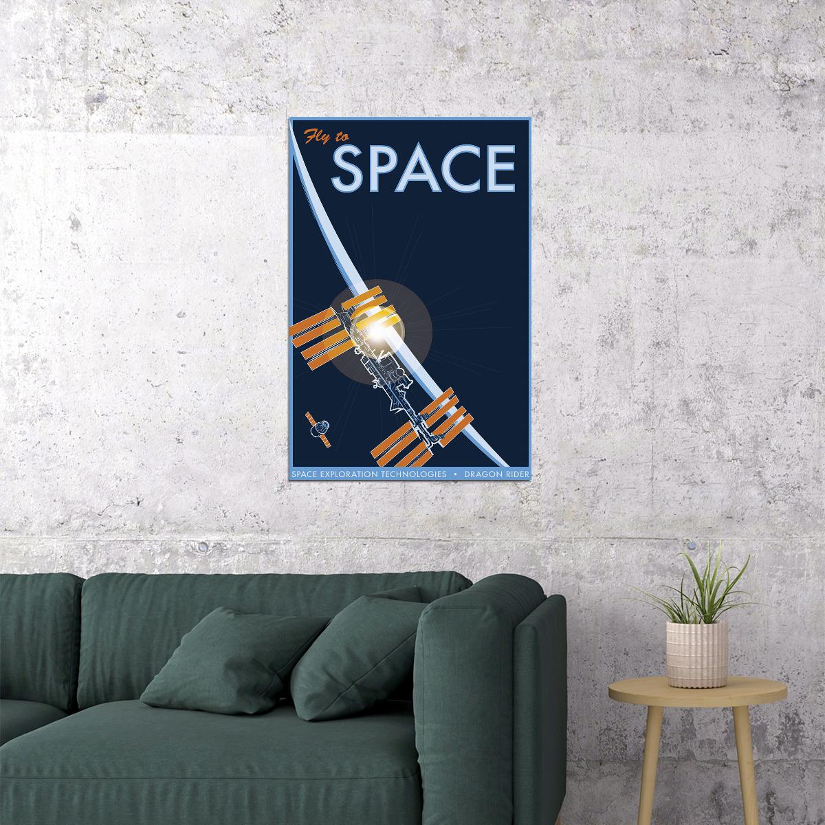 Fly To Space Space Exploration Technologies Dragon Rider Poster Wall Art Print Home Wall Decor - xonomax