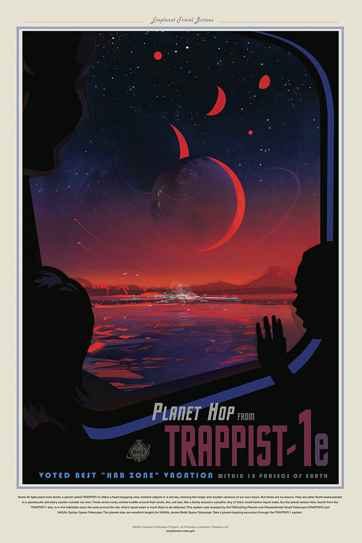 Nasa Retro Space Tourism Travel Vacation On Trappist-1e Poster Wall Art Print Home Wall Decor - xonomax