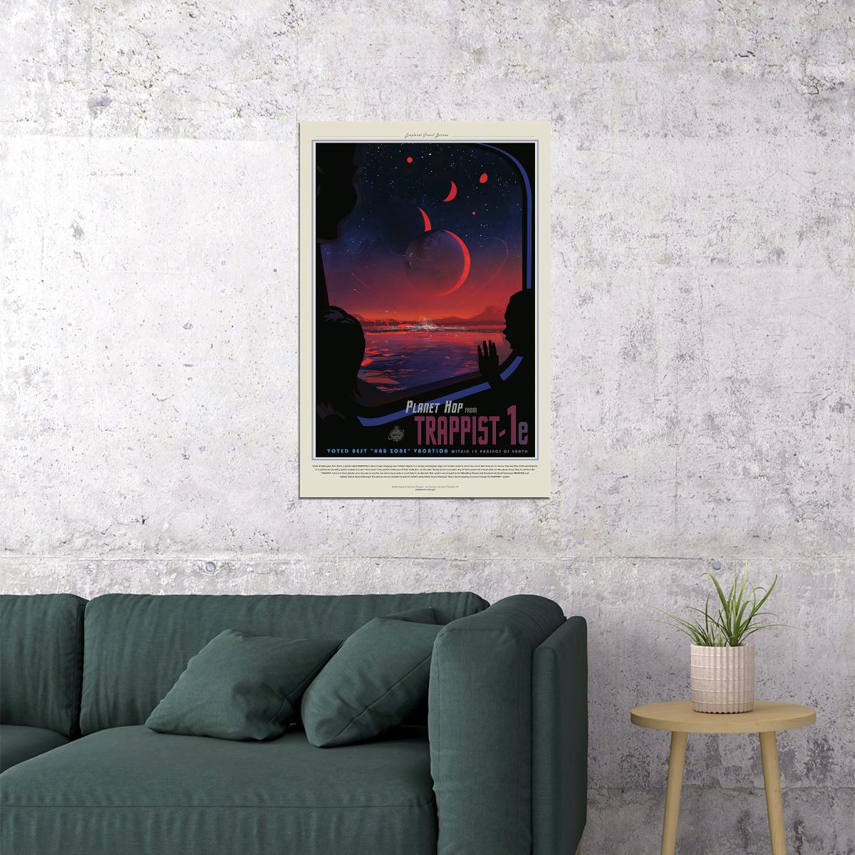 Nasa Retro Space Tourism Travel Vacation On Trappist-1e Poster Wall Art Print Home Wall Decor - xonomax