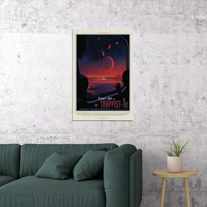 Nasa Retro Space Tourism Travel Vacation On Trappist-1e Poster Wall Art Print Home Wall Decor - xonomax