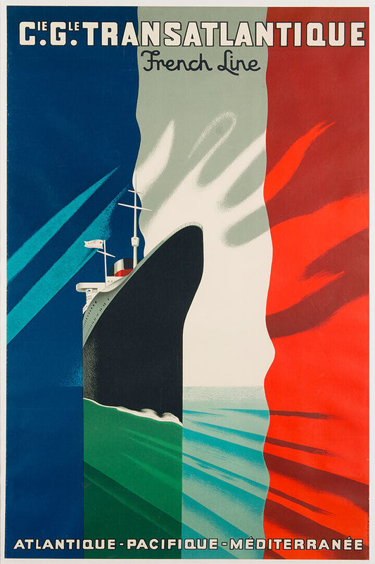 1937 Transatlantic French Line Cruise Vintage Travel Poster Wall Art Print Home Wall Decor - xonomax