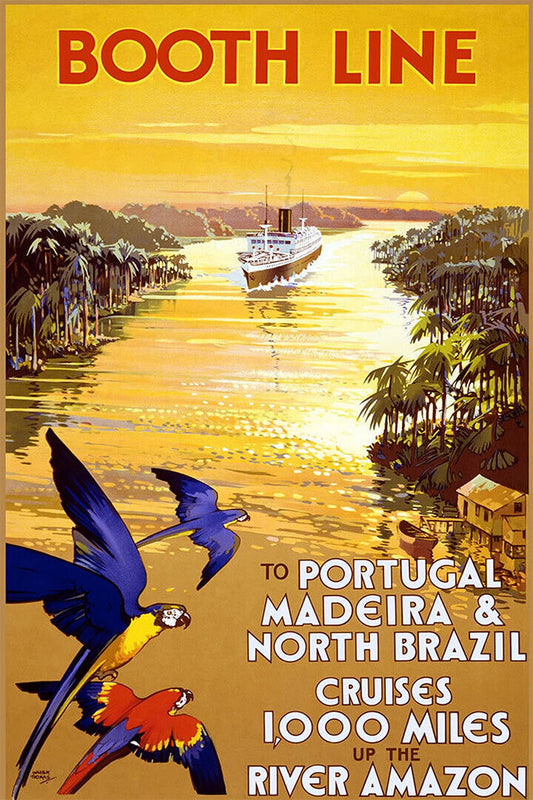 Booth Line 1930s Amazon River Vintage Style Cruise Line Poster Wall Art Print Home Wall Decor - xonomax