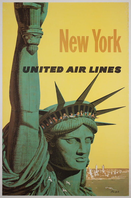 New York Statue Of Liberty 1960s Classic Airline Travel Poster Wall Art Print Home Wall Decor - xonomax