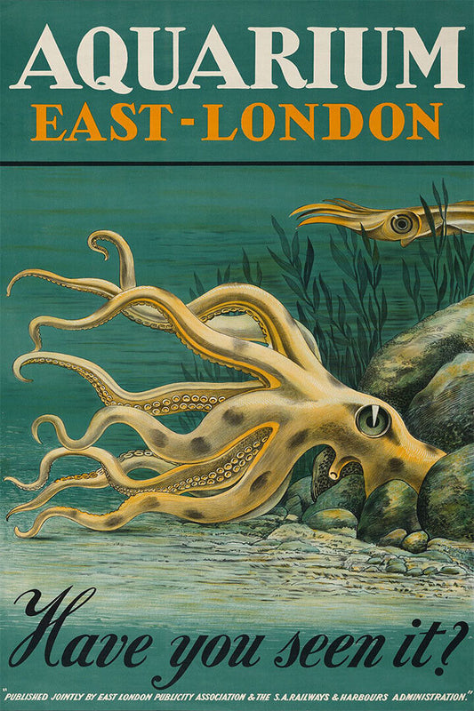 1939 Visit The London Aquarium Octopus Vintage Travel Poster Wall Art Print Home Wall Decor - xonomax
