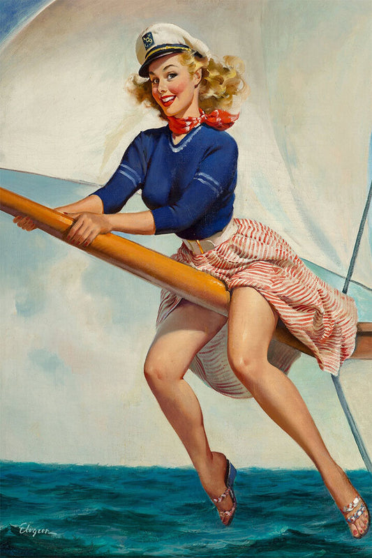 Bow Spirit 1960s Vintage Cute Pin-up Captain Girl Poster Wall Art Print Home Wall Decor - xonomax