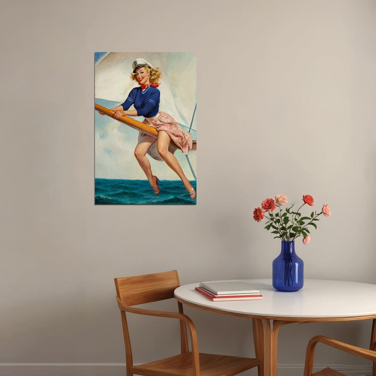 Bow Spirit 1960s Vintage Cute Pin-up Captain Girl Poster Wall Art Print Home Wall Decor - xonomax