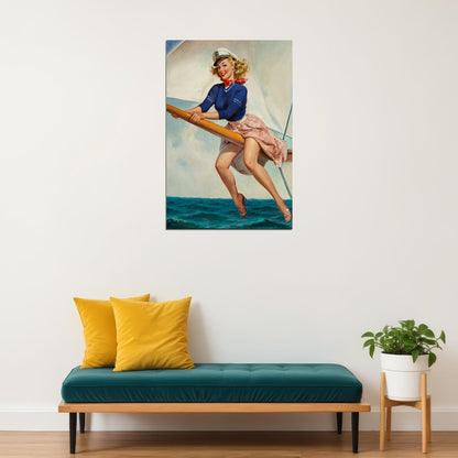 Bow Spirit 1960s Vintage Cute Pin-up Captain Girl Poster Wall Art Print Home Wall Decor - xonomax