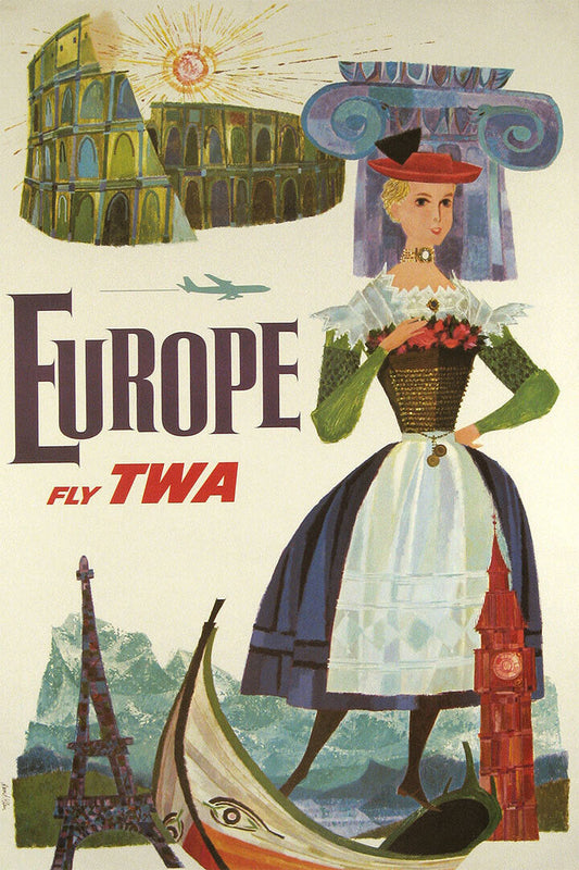 1960s Europe Fly Twa Superjets Vintage Style Air Travel Poster Wall Art Print Home Wall Decor - xonomax