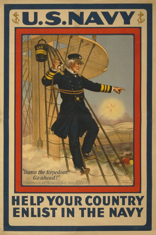 Us Navy Damn The Torpedoes! Wwi Navy Enlistment Poster Wall Art Print Home Wall Decor - xonomax