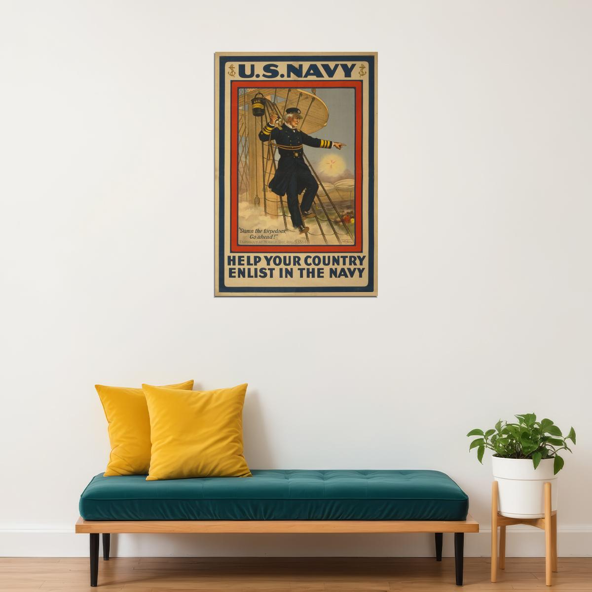 Us Navy Damn The Torpedoes! Wwi Navy Enlistment Poster Wall Art Print Home Wall Decor - xonomax