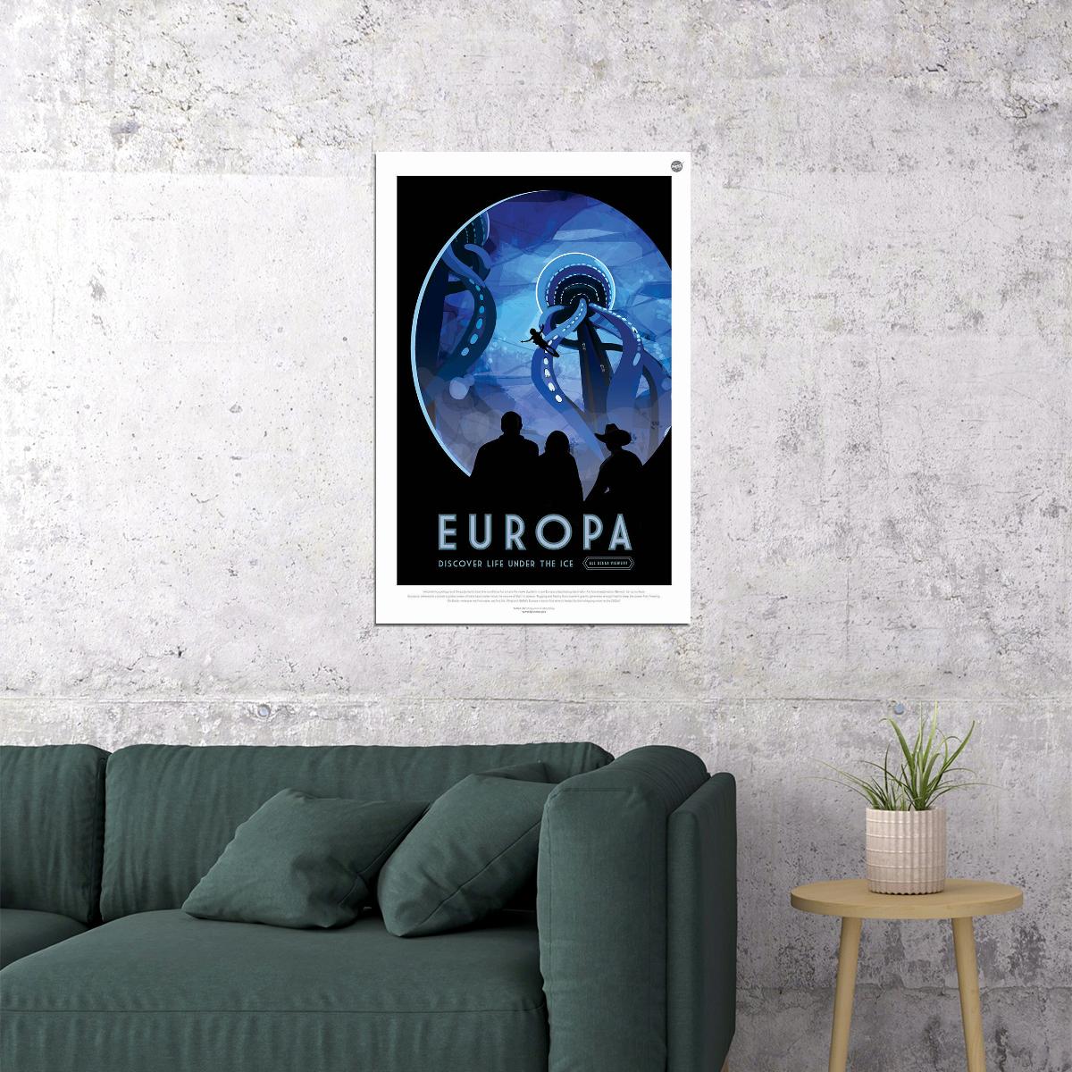 Europa Life Under The Ice Retro Space Exploration Nasa Poster Wall Art Print Home Wall Decor - xonomax