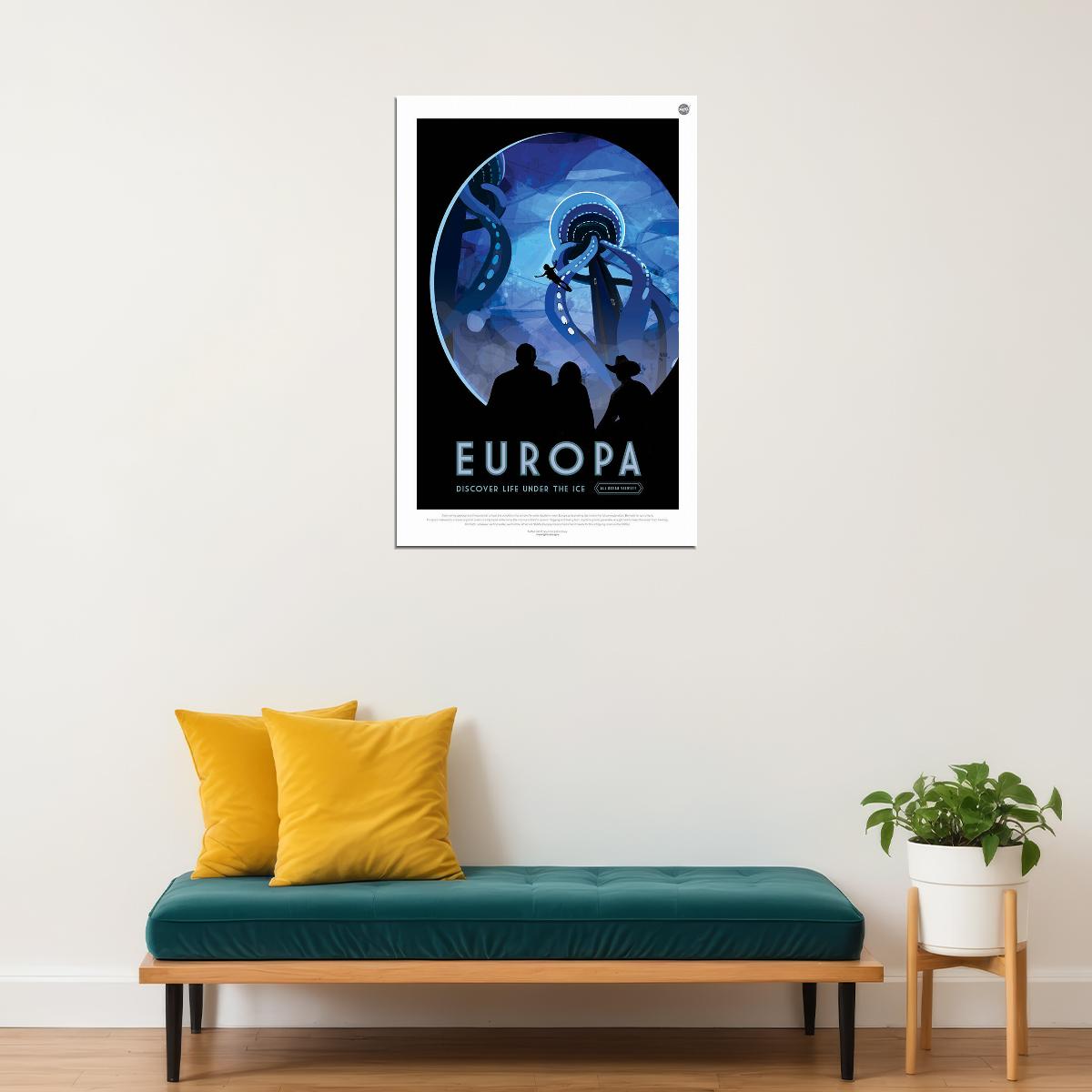 Europa Life Under The Ice Retro Space Exploration Nasa Poster Wall Art Print Home Wall Decor - xonomax