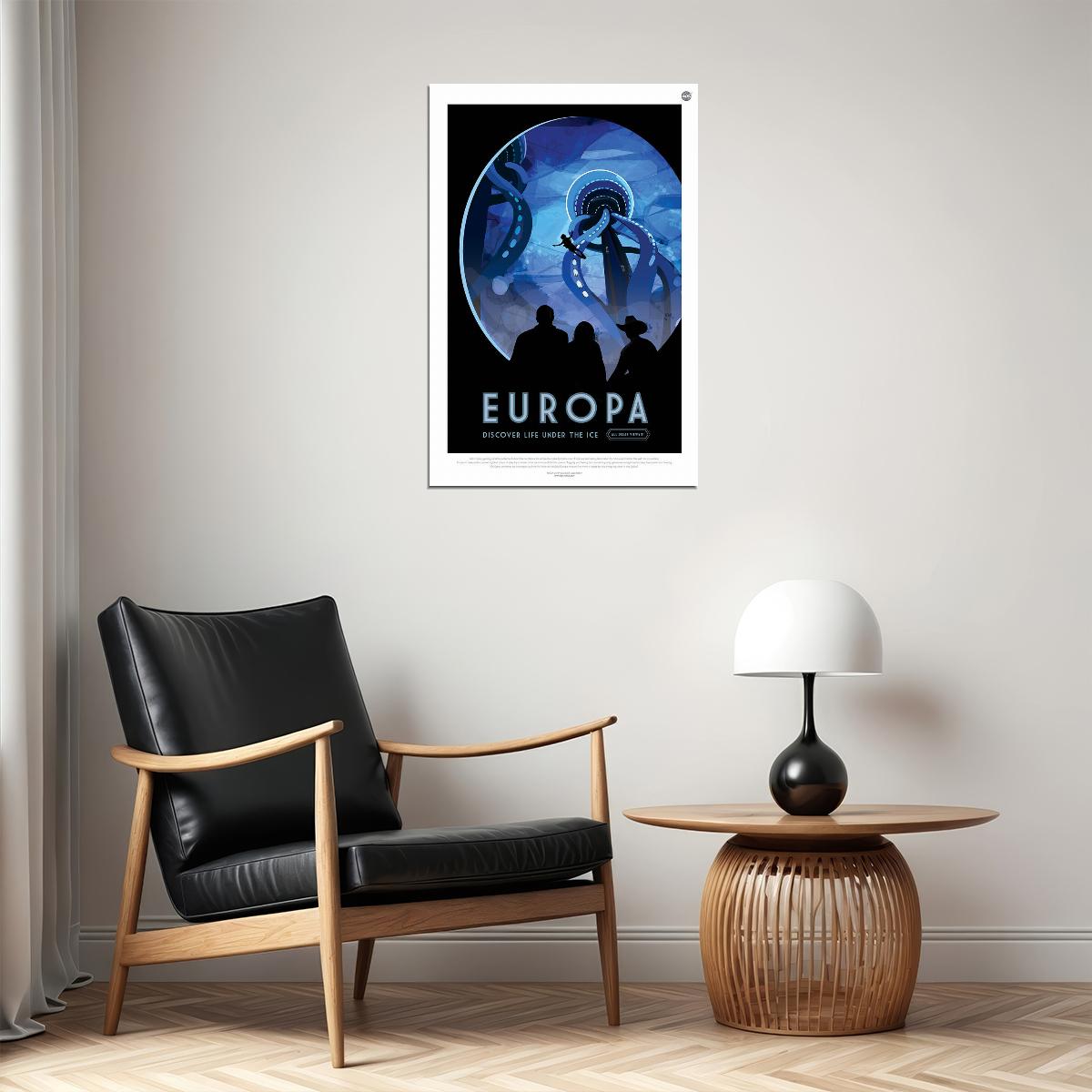 Europa Life Under The Ice Retro Space Exploration Nasa Poster Wall Art Print Home Wall Decor - xonomax