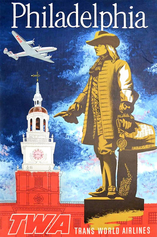 Twa Ben Franklin Liberty Hall Philadelphia 1950s Vintage Poster Wall Art Print Home Wall Decor