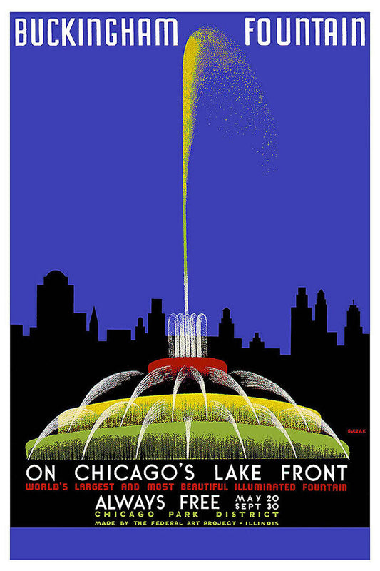 1939 Chicago Buckingham Fountain Vintage Style Travel Poster Wall Art Print Home Wall Decor - xonomax