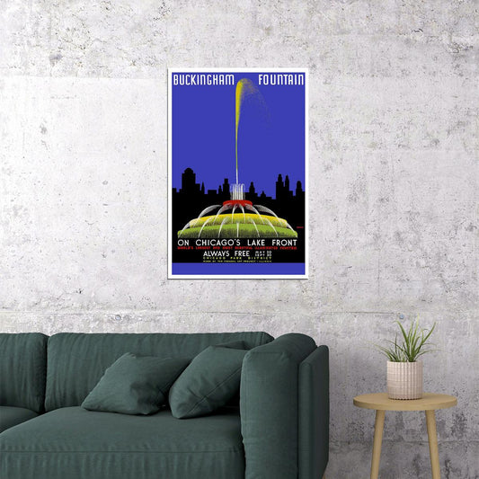 1939 Chicago Buckingham Fountain Vintage Style Travel Poster Wall Art Print Home Wall Decor - xonomax