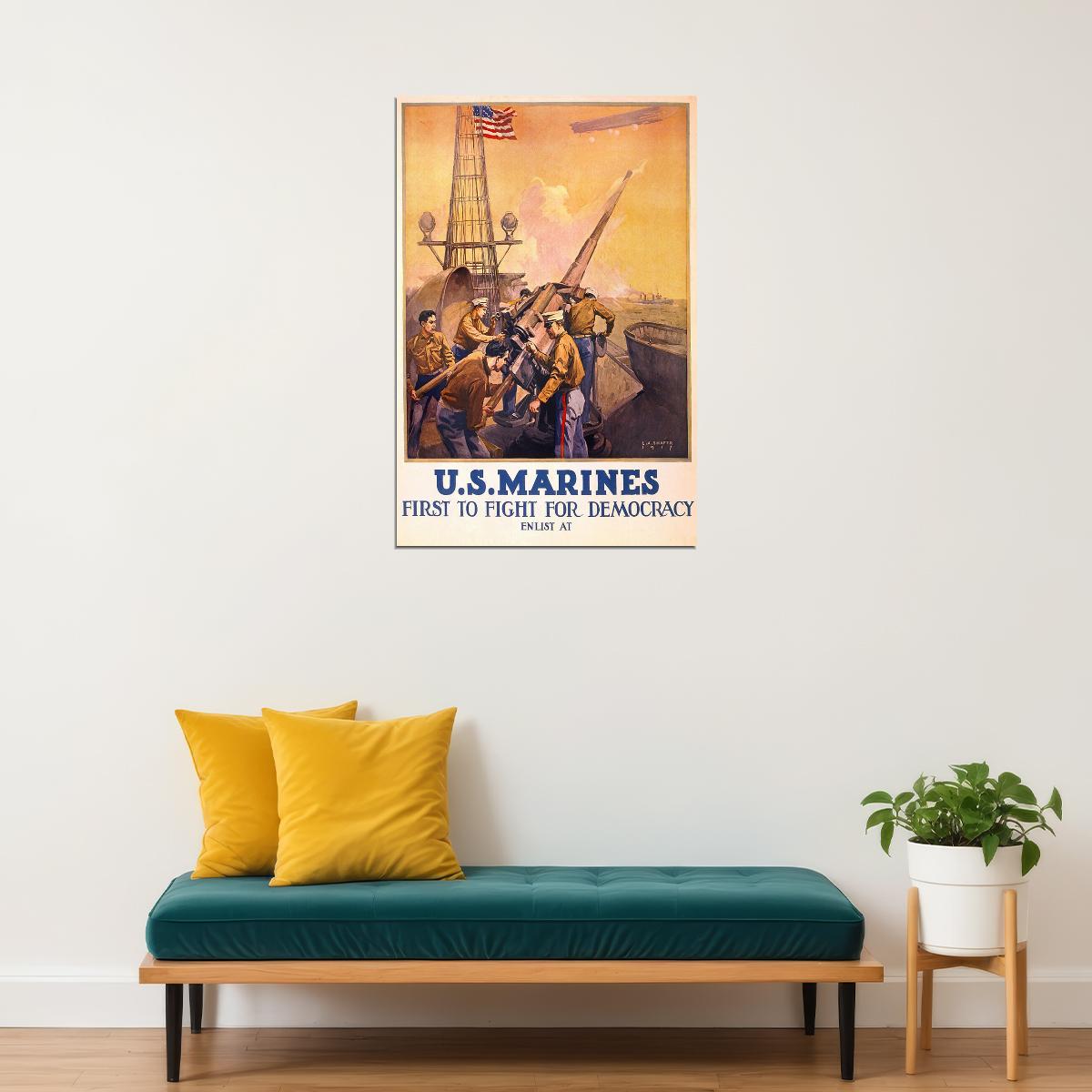 1917 Us Marines First To Fight Usmc Wwi Recruiting Poster Wall Art Print Home Wall Decor - xonomax