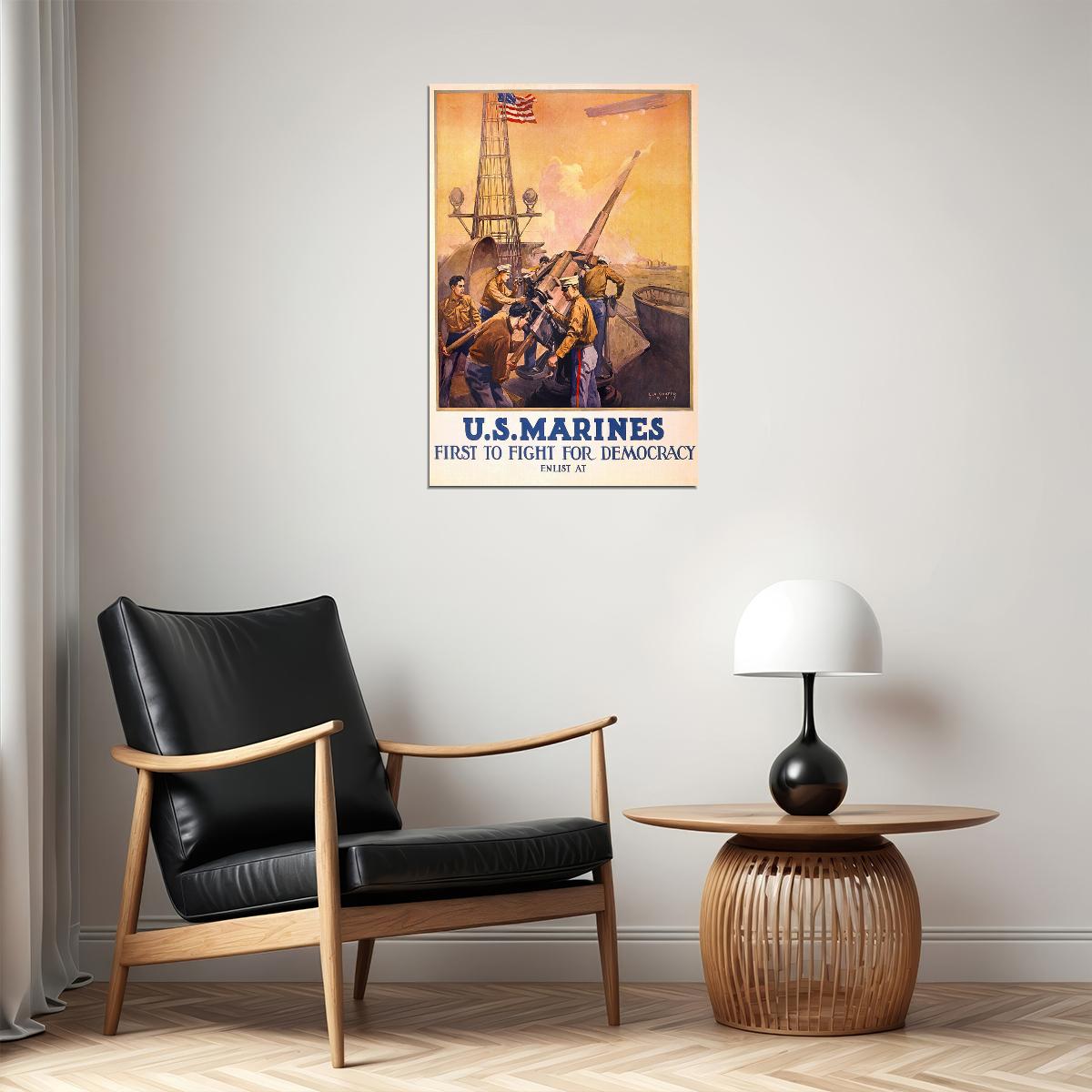 1917 Us Marines First To Fight Usmc Wwi Recruiting Poster Wall Art Print Home Wall Decor - xonomax