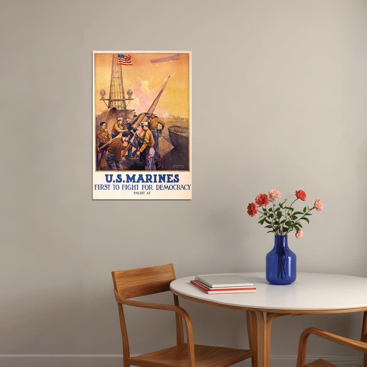 1917 Us Marines First To Fight Usmc Wwi Recruiting Poster Wall Art Print Home Wall Decor - xonomax