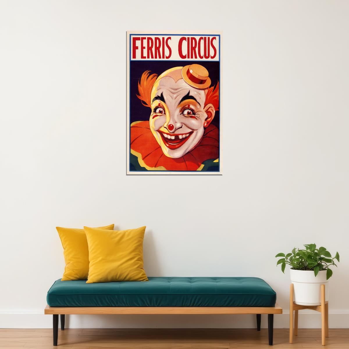 1930s Clown Ferris Circus Creepy Clown Poster Wall Art Print Home Wall Decor - xonomax