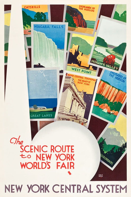 Ny Worlds Fair 1939 Scenic Route Vintage Railroad Travel Poster Wall Art Print Home Wall Decor - xonomax