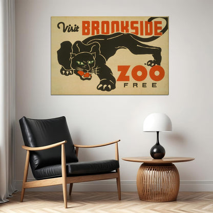 1930s Black Panther Visit Brookside Zoo Free Classic Wpa Poster Wall Art Print Home Wall Decor - xonomax
