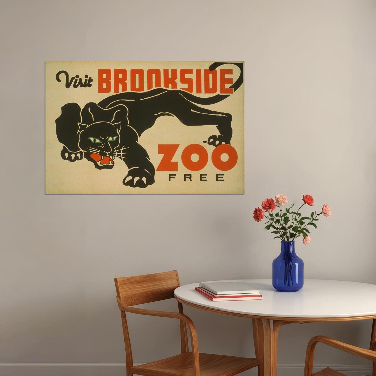 1930s Black Panther Visit Brookside Zoo Free Classic Wpa Poster Wall Art Print Home Wall Decor - xonomax