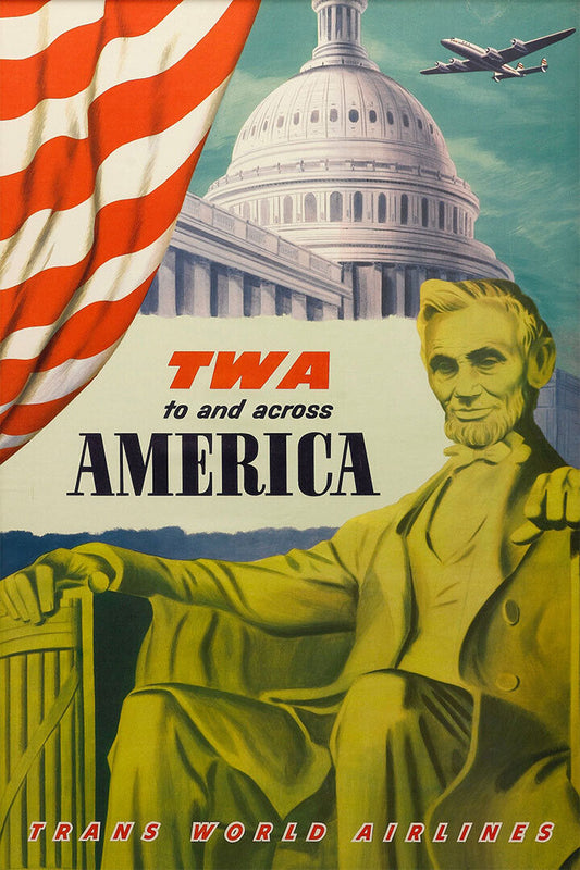 Fly Twa To Washington Dc 1950s Vintage Airline Travel Poster Wall Art Print Home Wall Decor - xonomax