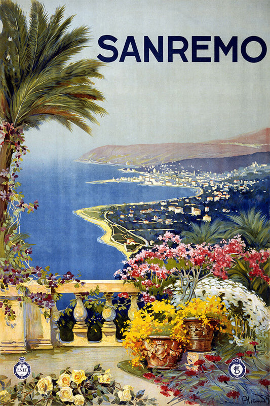 1920s San Remo Italy Vintage Style Italian Seaside Travel Poster Wall Art Print Home Wall Decor - xonomax
