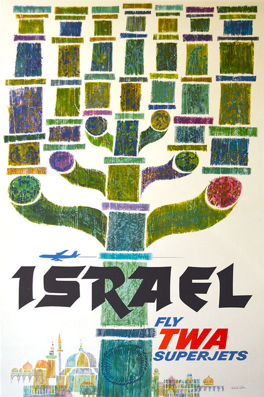 Israel Fly Twa Menorah 1960s Vintage Style Travel Poster Wall Art Print Home Wall Decor - xonomax