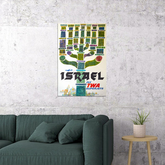 Israel Fly Twa Menorah 1960s Vintage Style Travel Poster Wall Art Print Home Wall Decor - xonomax