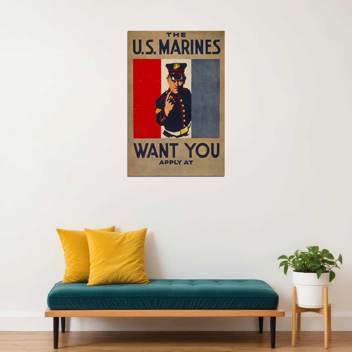 1914 Us Marines Want You! Wwi Usmc Recruiting Poster Wall Art Print Home Wall Decor - xonomax