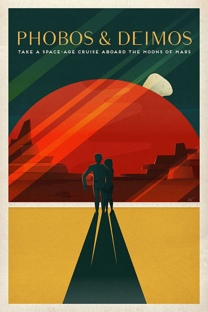 Explore Phobos And Deimos Mars Retro Space Exploration Poster Wall Art Print Home Wall Decor - xonomax