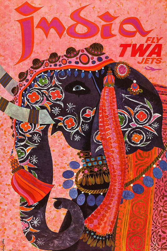 India Elephant 1960s Vintage Style Air Travel Poster Wall Art Print Home Wall Decor - xonomax