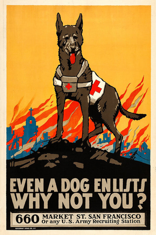 1915 Even A Dog Enlists Vintage Style Ww1 Poster Wall Art Print Home Wall Decor - xonomax