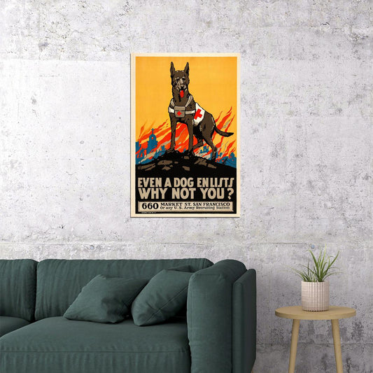 1915 Even A Dog Enlists Vintage Style Ww1 Poster Wall Art Print Home Wall Decor - xonomax