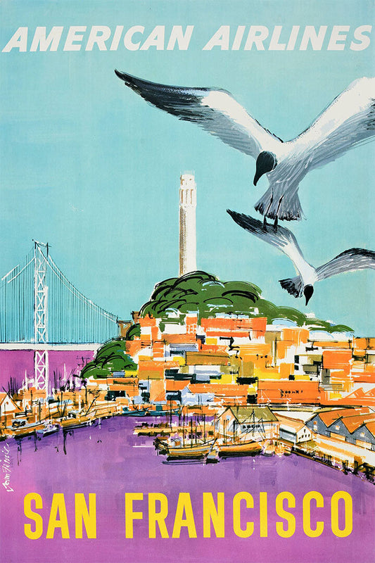 San Francisco Bay 1950s California Vintage Style Travel Poster Wall Art Print Home Wall Decor