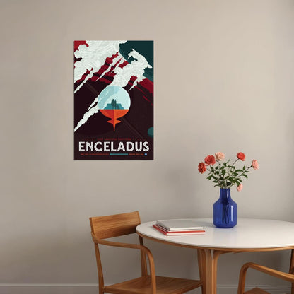 Retro Space Exploration Visit Saturn’s Moon Enceladus Poster Wall Art Print Home Wall Decor - xonomax
