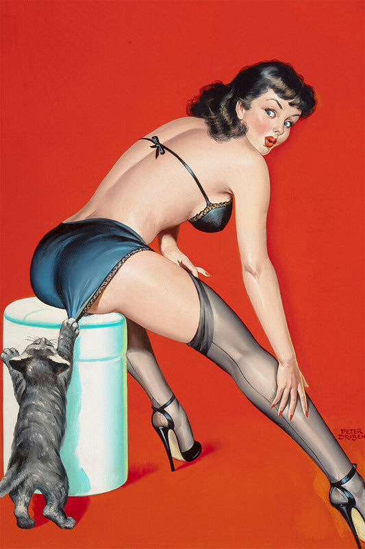 Cat Scratch Fever 1950 Vintage Driben American Girl Pin-up Poster Wall Art Print Home Wall Decor - xonomax