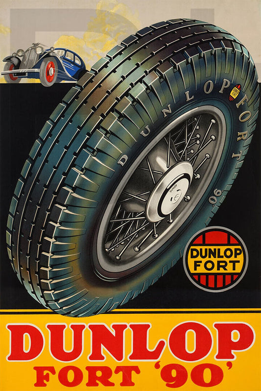 1930s Dunlop Tires Fort '90' Vintage Tire Advertising Poster Wall Art Print Home Wall Decor - xonomax