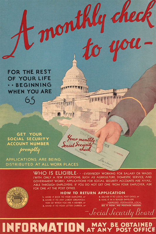 1930s Government Advertisement Social Security Information Poster Wall Art Print Home Wall Decor - xonomax