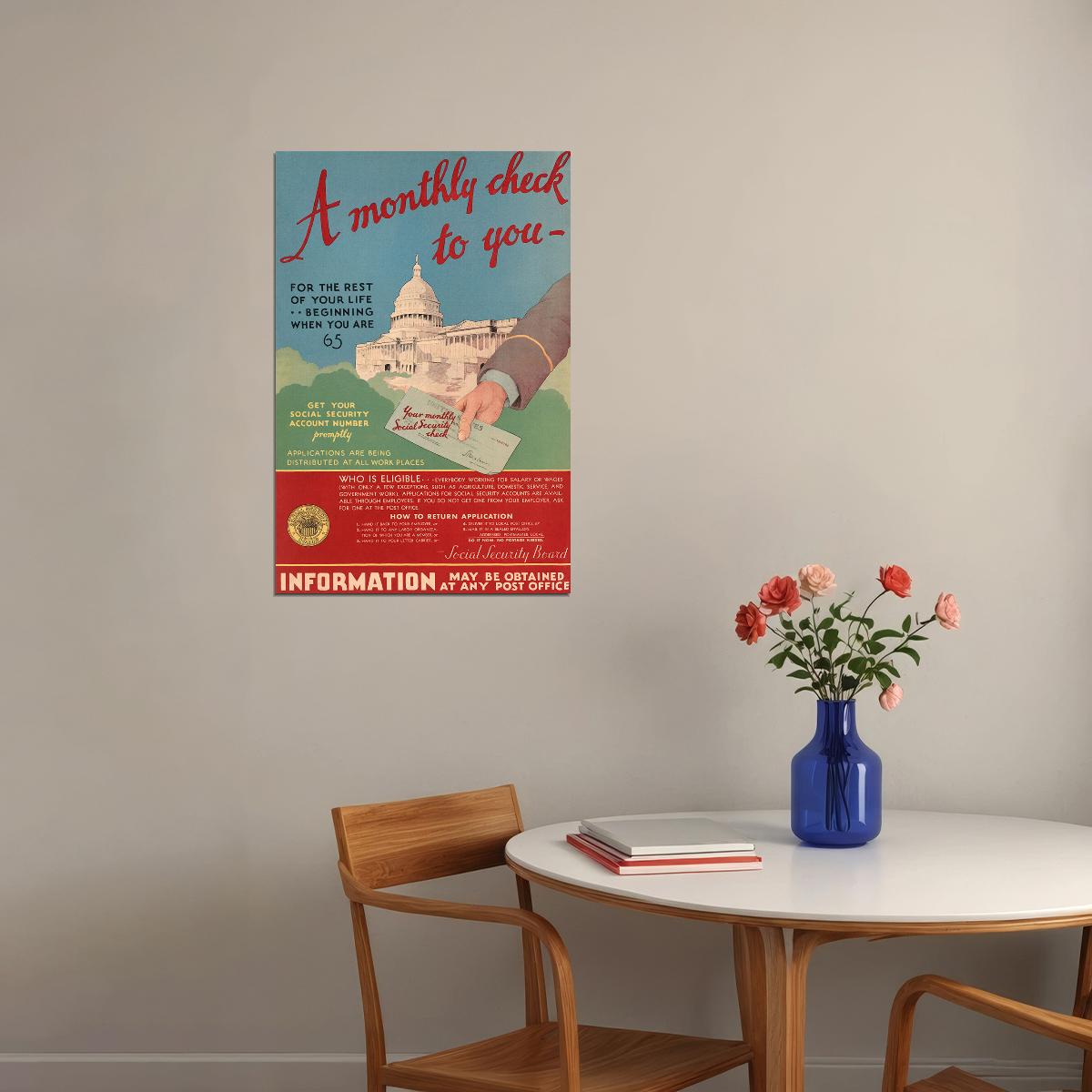 1930s Government Advertisement Social Security Information Poster Wall Art Print Home Wall Decor - xonomax