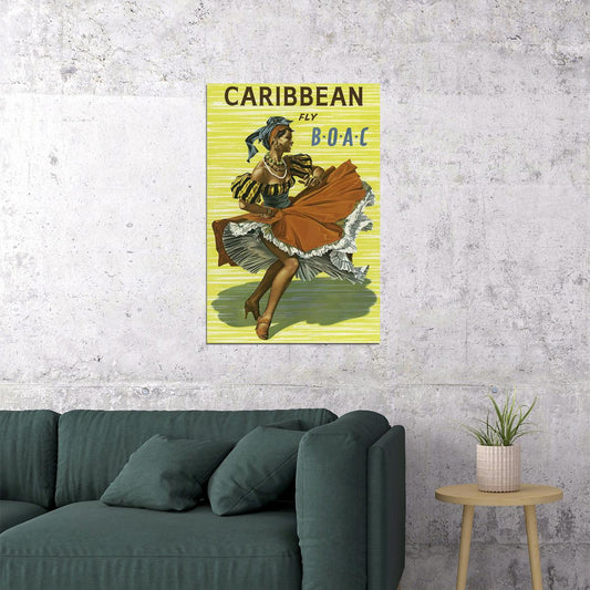 Fly To The Caribbean 1950s Boac Airline Vintage Travel Poster Wall Art Print Home Wall Decor - xonomax
