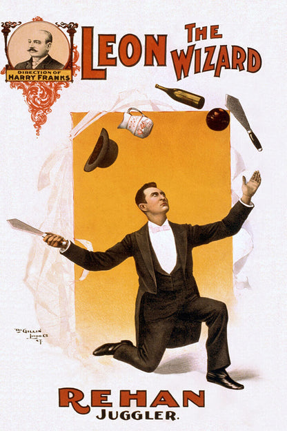 1890s Circus Juggling Leon The Wizard Rehan Poster Wall Art Print Home Wall Decor - xonomax